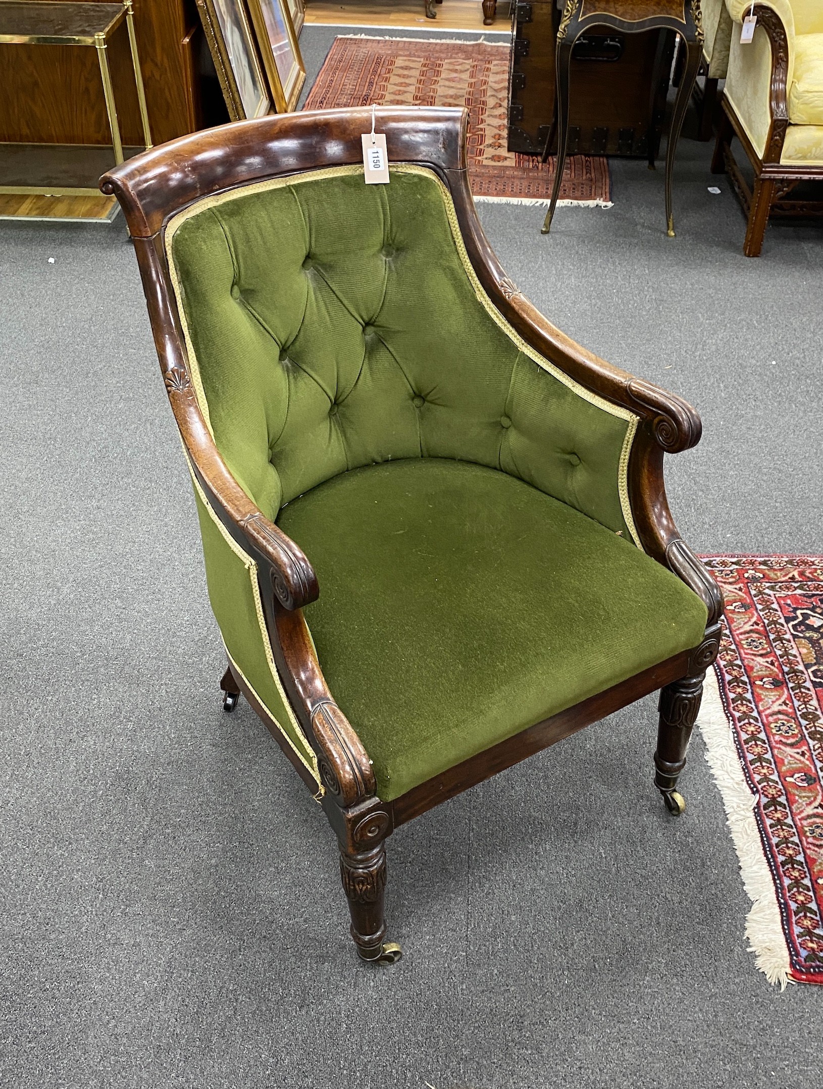 A William IV mahogany library chair, width 61cm depth 64cm height 92cm